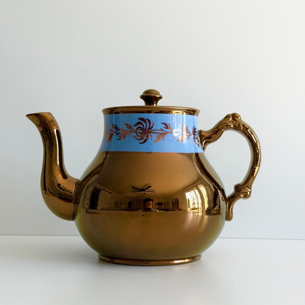 Vintage‎ Gibson's A500 English Teapot Copper Lusterware Pastel Blue Mid Century